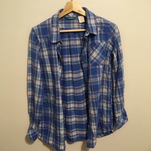 Llbean Blue Green Plaid Button Down 100% Cotton Size XL